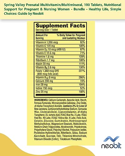 Spring Valley Prenatal Multivitamin/Multimineral, 100 Tablets, Nutritional Support
