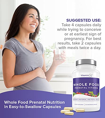 VitaminIQ Whole Food Prenatal Vitamins (120 Capsules) Natural Support for Maternal and Fetal Health