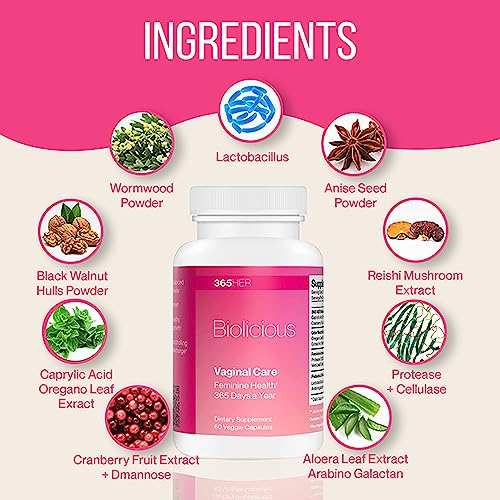 365 HER Biolicious Natural Vaginal Care Supplement (60 Capsules) | Neutralizes Odor and Reduces Discharge