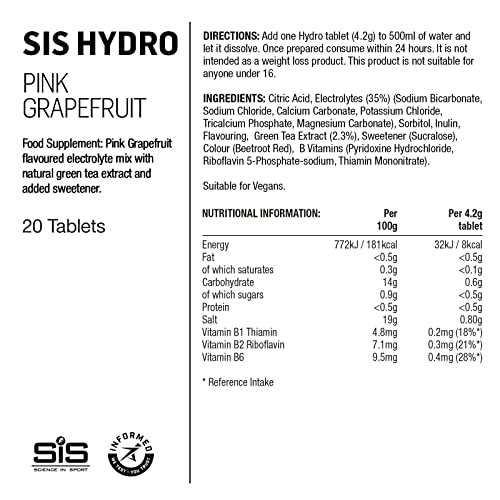 Science In Sport Hydro Hydration Tablets, Gluten-Free, Zero Sugar, Pink Grapefruit