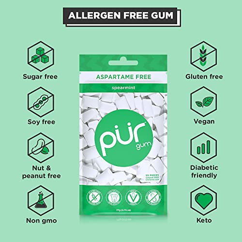 PUR Gum | Aspartame Free Chewing Gum | 100% Xylitol | Natural Spearmint Flavored Gum