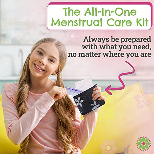 First Period Kit To-go! - Organic Biodegradable Tween Pads & Liner - Period Bags for Teen Girls