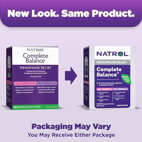 Natrol Complete Balance A.M./P.M. Capsules for Menopause Relief, Helps Relieve Hot Flashes and Night Sweats