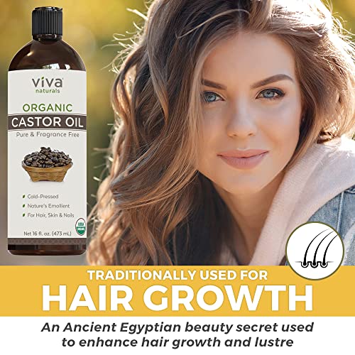 Viva Naturals Organic Castor Oil, 16 fl oz - Cold Pressed Castor Oil for Skin, Hair and Lashes - Traditionally