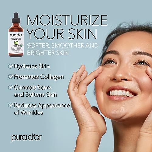 PURA D'OR 4 Oz ORGANIC Vitamin E Oil Blend 70,000 IU - 100% Natural Hexane Free, Sweet Almond