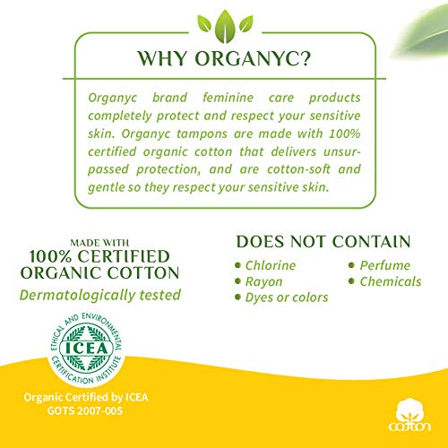 Organyc 100% Certified Organic Cotton Tampons, Plant-Based Eco-Applicator, Regular Flow, 16 Count