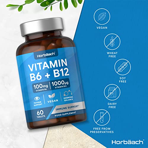 Vitamin B6 and B12 Tablets High Strength | 60 Count | with 100mg of Vitamin B6