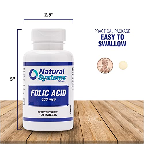 Folic Acid Supplement 100 Tablets 400 mcg by Natural Systems - Prenatal Vitamin for Women Perfect