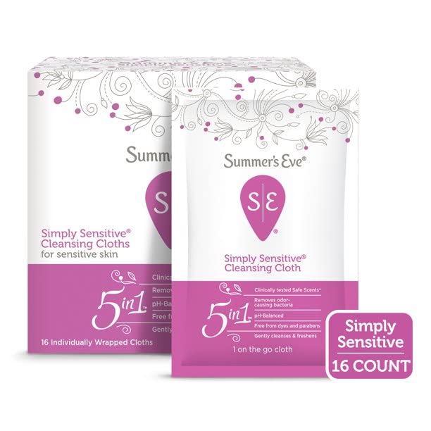 Summer's Eve Feminine Cleansing Cloths | Sensitive Skin | 16 Each | Pack of 2