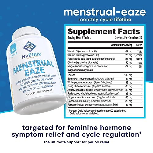 NuEthix Formulations Menstrual Eaze Dietary Supplement, Targeted Feminine Hormone Symptom Relief