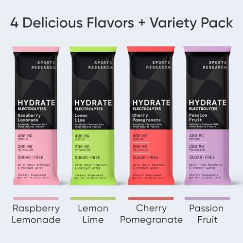 Sports Research Hydrate Electrolytes Powder Packets - Sugar-Free & Naturally Flavored
