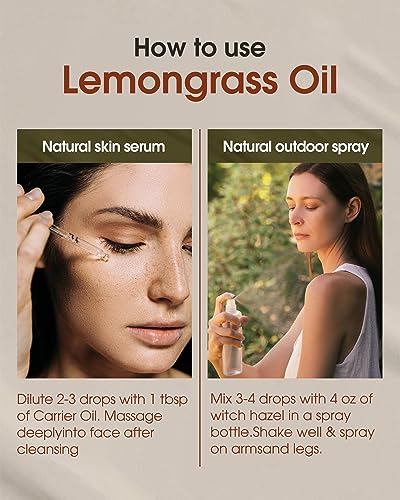 NATURE HUE Lemongrass Essential Oil - 10 mL (1/3 oz) - Pure, Natural, Therapeutic Grade