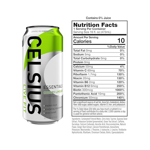CELSIUS ESSENTIALS, Sparkling Cherry Limeade, Performance Energy Drink 16 Fl Oz