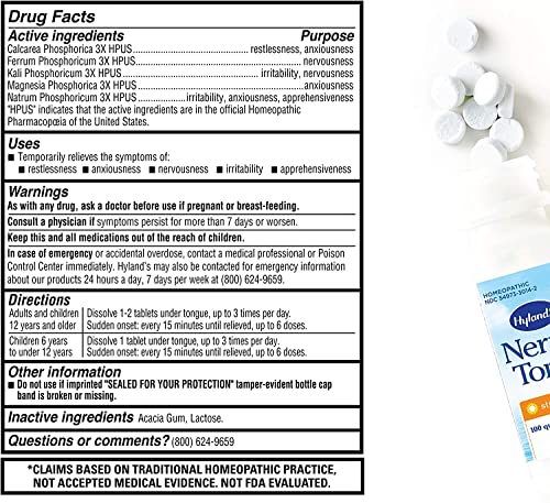 Hyland's Naturals Nerve Tonic Stress Relief Tablets, Natural Relief of Restlessness, Nervousness