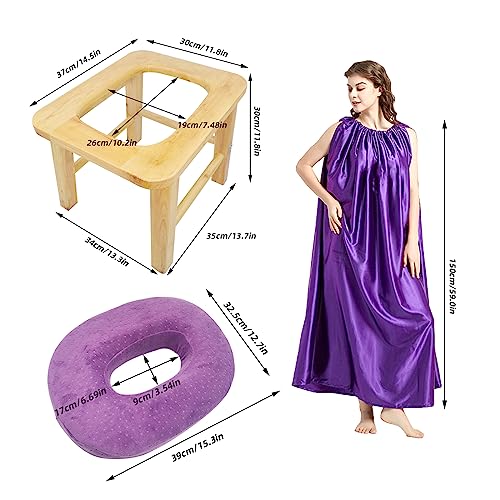 ElasignShopo Yoni Seat Kit, Wooden Vaginial Steaming Stool Chair Set with Gown for Feminine