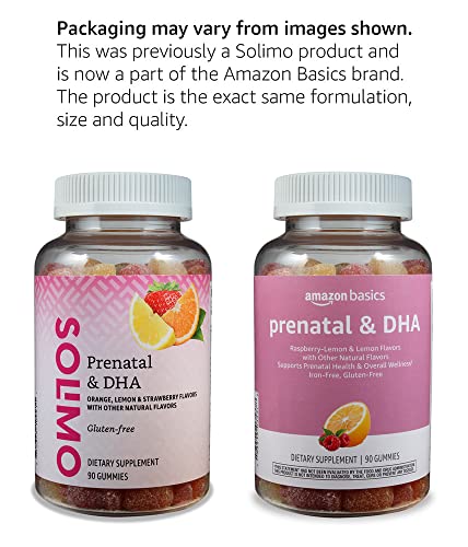 Amazon Basics Prenatal & DHA Gummy, Rasberry & Lemon Flavor, 90 Count (Previously Solimo)