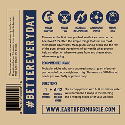 Earth Fed Muscle Whey Back Vanilla Truly Grass Fed Whey 2lb - No Fillers, Flow Agents