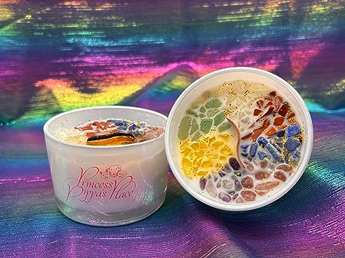 Princess Pippa's Place Healing Candles with Crystals Inside- Natural Soy Wax 7 Stones Crystal Candle Jar