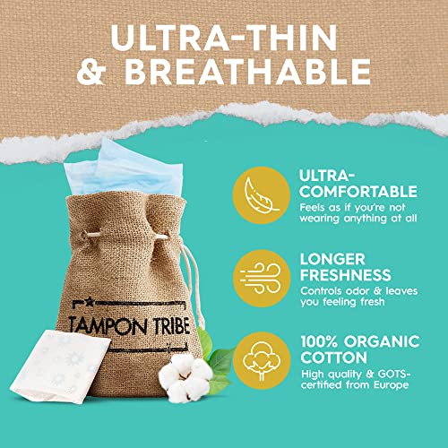 Tampon Tribe - Organic Cotton Pads with Wings for Women, Chemical-Free Breathable Sanitary Pads