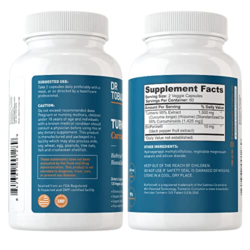 Dr. Tobias Turmeric Curcumin Supplement with BioPerine & Black Pepper, Extra Strength