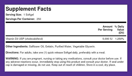 Piping Rock Vitamin D3 5000 IU | 250 Softgels | High Potency Supplement | Non-GMO