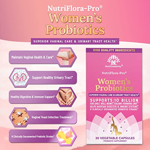 NutriCelebrity NutriFlora-Pro Probiotics for Women - Support Vaginal, Urinary Health (UTI)