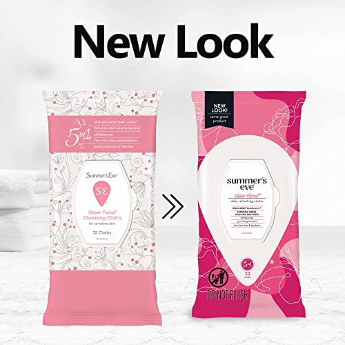 Summer's Eve Sheer Floral Daily Refreshing Feminine Wipes, Removes Odor, pH balanced