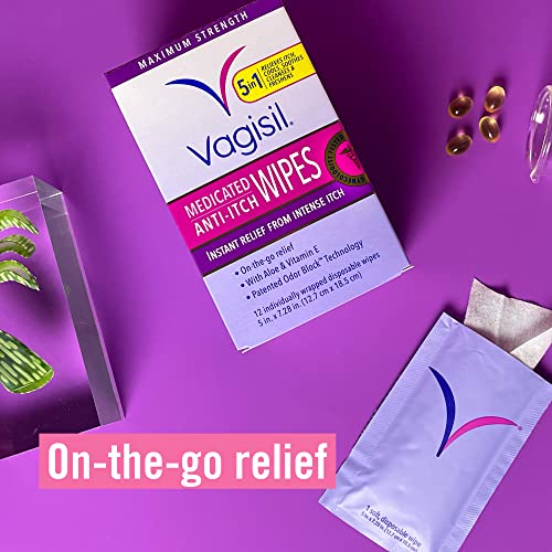 Vagisil Anti-Itch Medicated Feminine Intimate Wipes for Women, Maximum Strength, Gynecologist Tested
