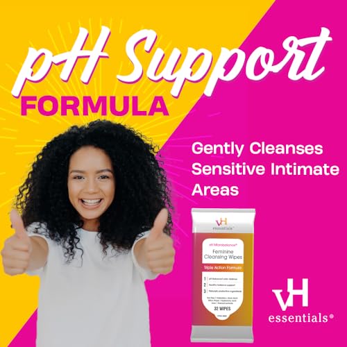 vH essentials Feminine Cleansing Wipes - pH Balanced, Prebiotics, Tea Tree & Aloe, Soothing Witch Hazel