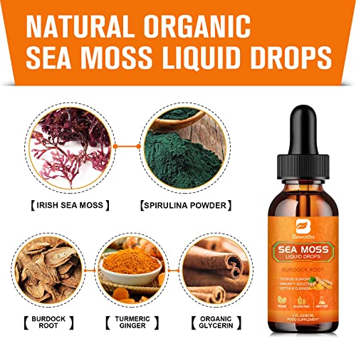 B BEWORTHS Sea Moss Liquid Drops - Organic Irish Sea Moss Raw Gel with Burdock Root