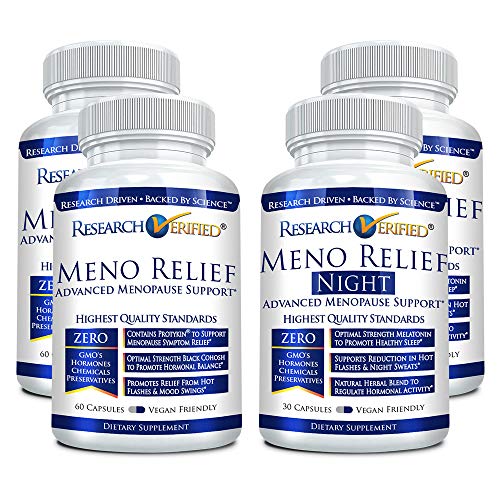 Research Verified Meno Relief Day & Night – Menopause Support - 4 Bottles (2 Months Supply)