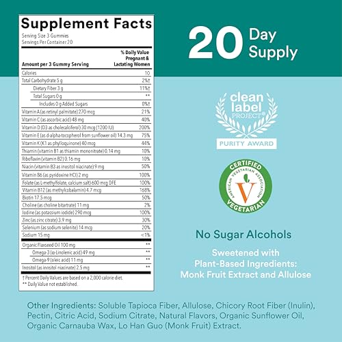 SmartyPants Prenatal Vitamins for Women, Sugar Free Multivitamin Gummies