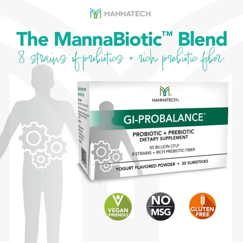 Mannatech Prebiotics and Probiotics, 30 Slimsticks, Yogurt Flavor, GI-ProBalance w/MannaBiotic Blend
