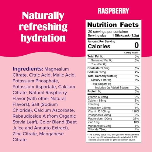 Ultima Replenisher Daily Electrolyte Drink Mix – Raspberry, 20 Stickpacks – Hydration