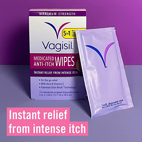 Vagisil Anti-Itch Medicated Feminine Intimate Wipes for Women, Maximum Strength, Gynecologist Tested