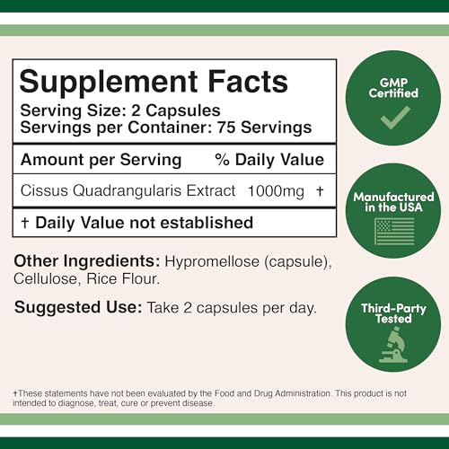 Cissus Quadrangularis Super Extract, 150 Capsules, Manufactured in The USA, Dietary