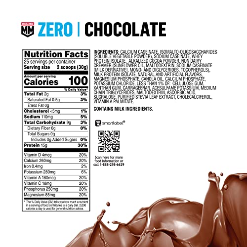 Muscle Milk ZERO, 100 Calorie Protein Powder, Chocolate, 15g Protein, 1.65 Pound