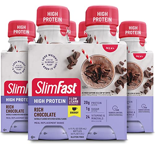 SlimFast Advanced Energy High Protein Meal Replacement Shake, Rich Chocolate, 20g 