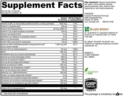 XYMOGEN Prenatal Essentials - Prenatal Vitamins + Mineral Support - Pre Natal Multivitamin