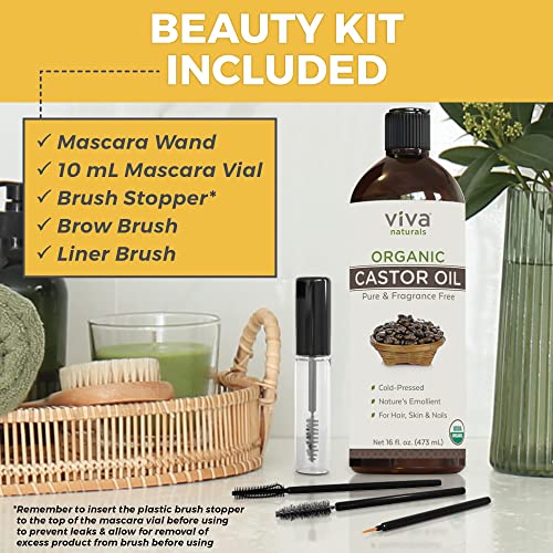 Viva Naturals Organic Castor Oil, 16 fl oz - Cold Pressed Castor Oil for Skin, Hair and Lashes - Traditionally