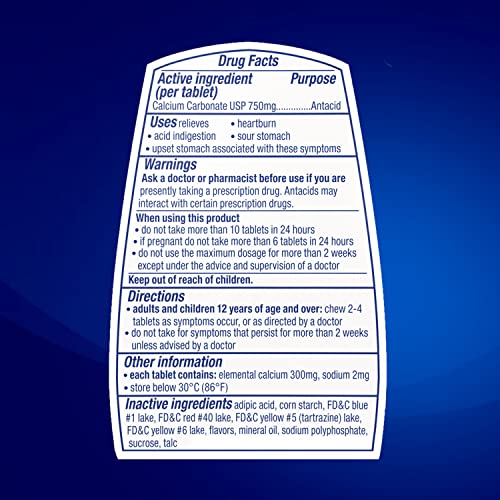 TUMS Antacid Chewable Tablets, Extra Strength for Heartburn Relief, Assorted Fruit