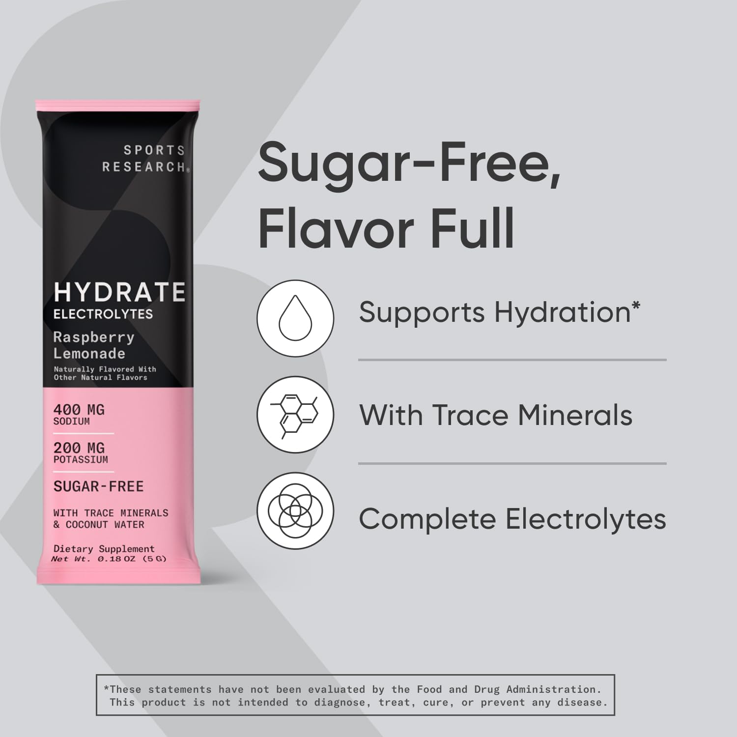 Sports Research Hydrate Electrolytes Powder Packets - Sugar-Free & Naturally Flavored