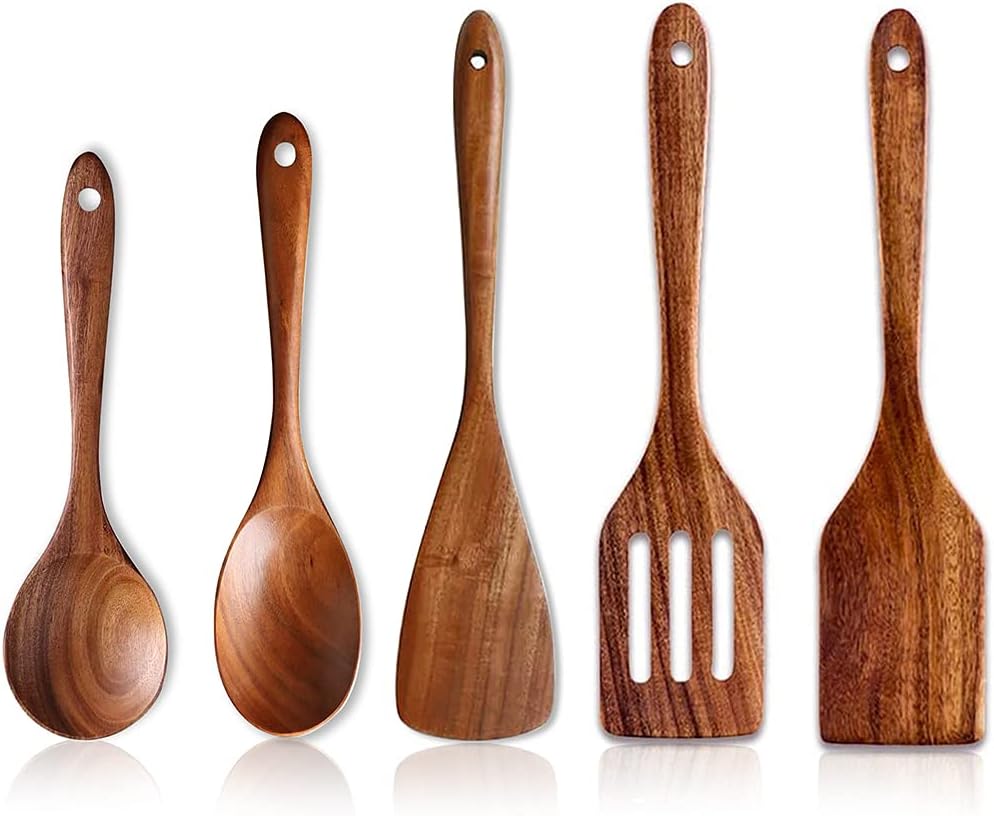 5-7 Piece Acacia Wood Cooking Utensil Set – Non-Toxic Wooden Spoons & Spatulas