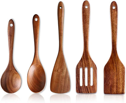 5-7 Piece Acacia Wood Cooking Utensil Set – Non-Toxic Wooden Spoons & Spatulas