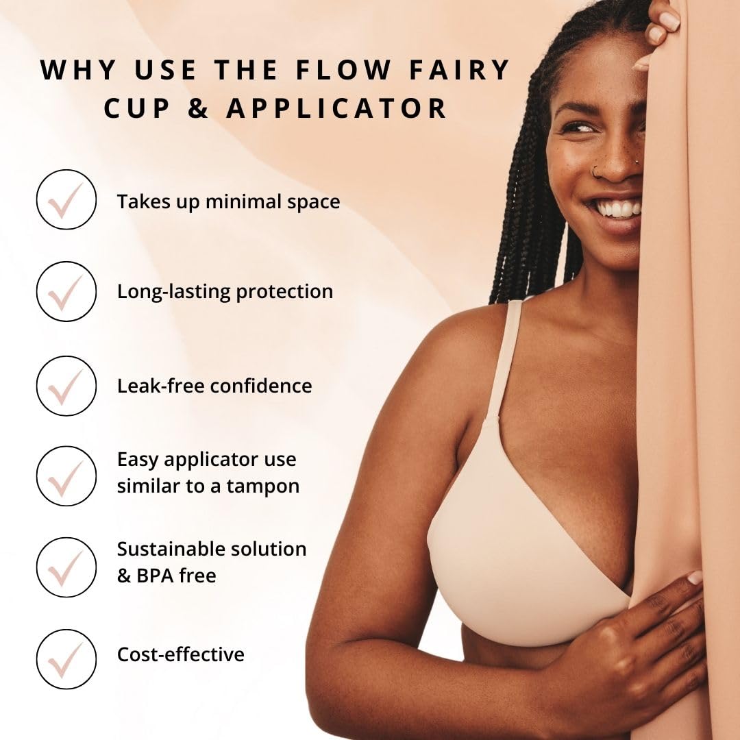 Flow Fairy Reusable Menstrual Cup with Applicator for Easy Insertion- 100% Medical Grade Silicone Period Cup