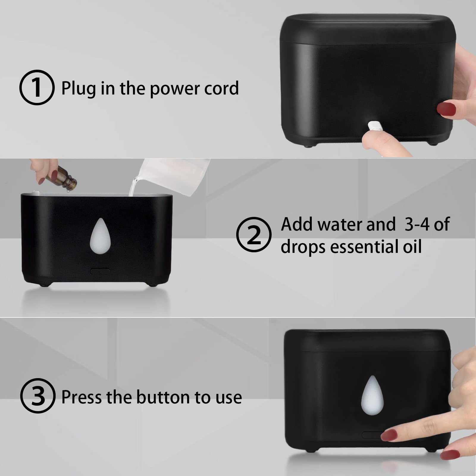 200ml Compact Small Flame Diffuser for Essential Oil (Black)