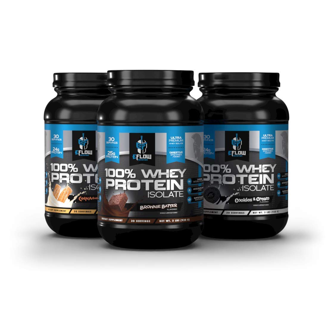 eFlow Nutrition 100% Whey Protein Isolate - Lactose-Free Digestive Enzymes Added