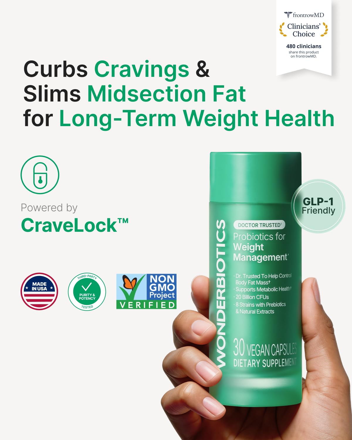 WonderBiotics Weight Management Probiotics - Appetite Suppressant, GLP-1 Support - Super Berberine, 20 Billion CFUs 8 Clinically Strains, Belly Fat, Metabolism, Bloating Relief for Women - 30 CT