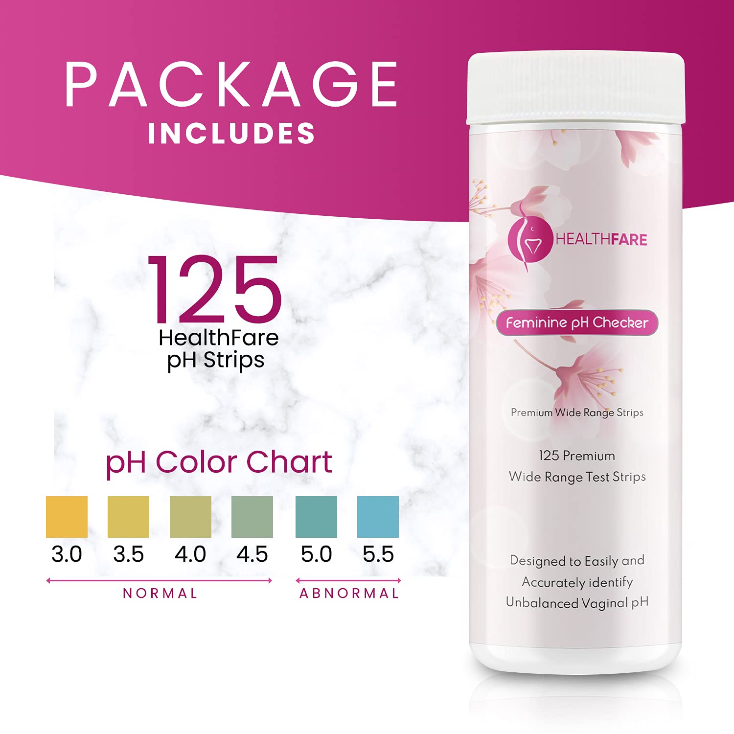 Healthfare Feminine pH Checker Test Strips to Monitor Intimate Health, Balance pH Level 3.0-5.5