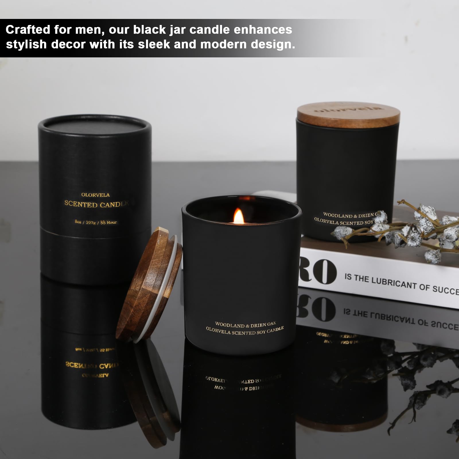 olorvela Candles for Men Wood Wicked Candles for Home Scented Mens Candle Aromatherapy 8oz